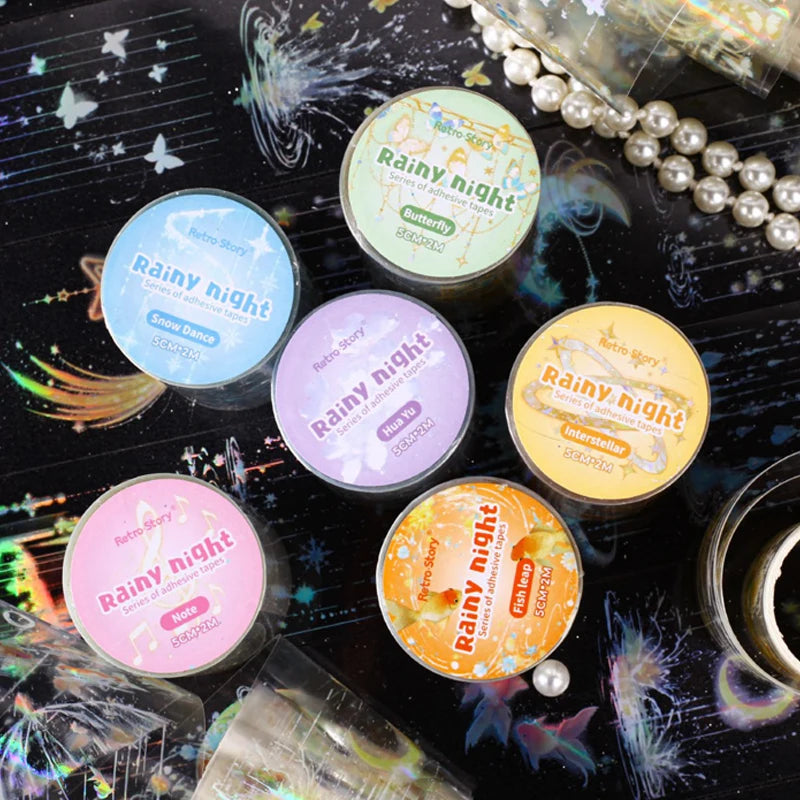 1 Roll Holographic Iridescent Fringe Rainy Night Washi Tape for Journal DIY Frame Scrapbook Decorate Laptop Phone Qme
