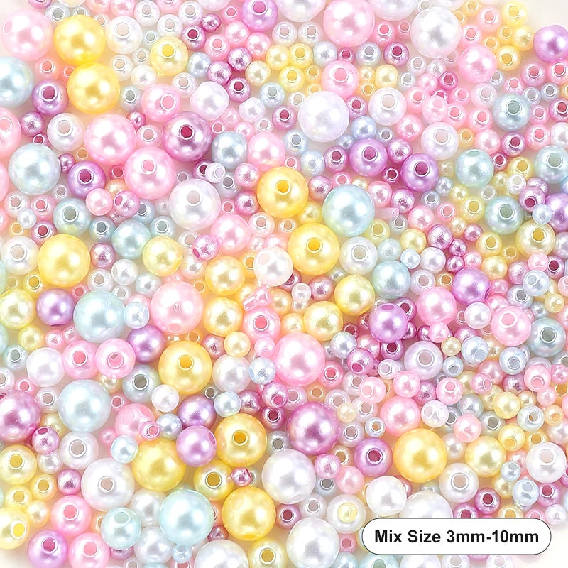 Mixed Size Acrylic Pearl Beads Round Tiny Craft Beads Loose Pearls for Jewelry Making DIY Craft Necklaces Bracelets 30g/pack Qme 9