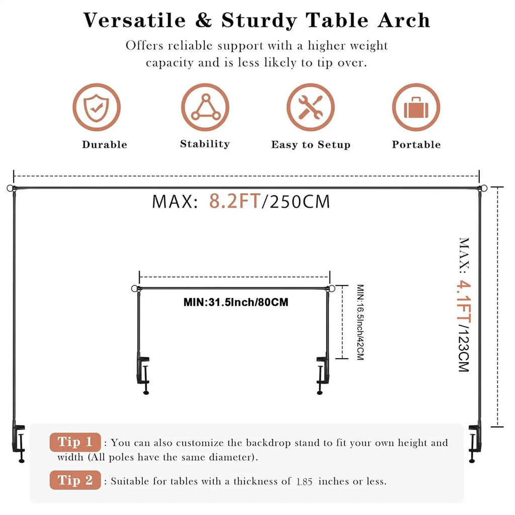 Balloon Arch Stand Adjustable Table Arch with Clamps Dining Background Rack for Daily Swing Event Catering Wedding Halloween Qme