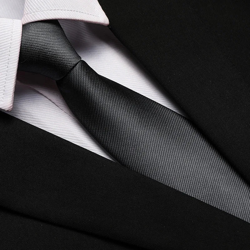 Men's Elegant Thin Solid Necktie Black Zipper Tie Formal Casual Wear Qme RT2