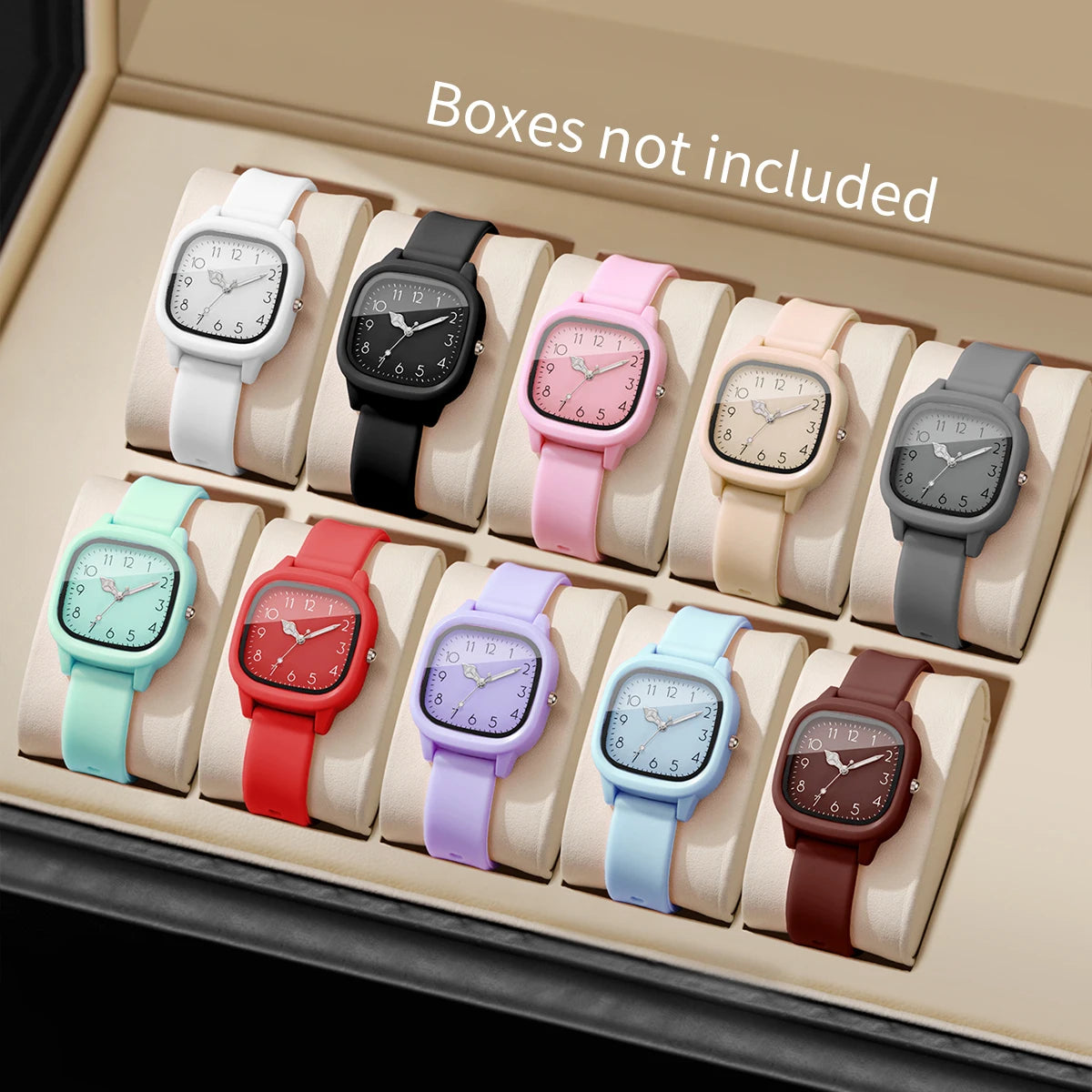 Candy Color Square Women Watch Casual Silicone Band Quartz Wristwatch 10 Colors Fashion Ladies Sports Clock Reloj Mujer No Box Qme 10PCS Set No Box