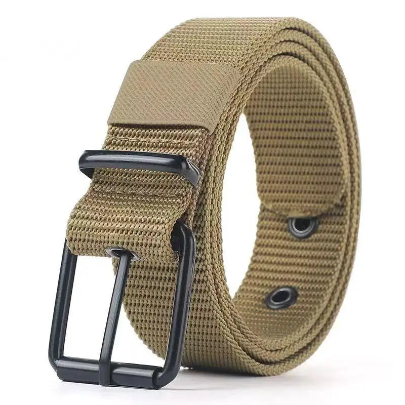 Unisex Trendy Belt Pin Buckle Outdoor Sports Jeans Accessory Porous Qme Khaki