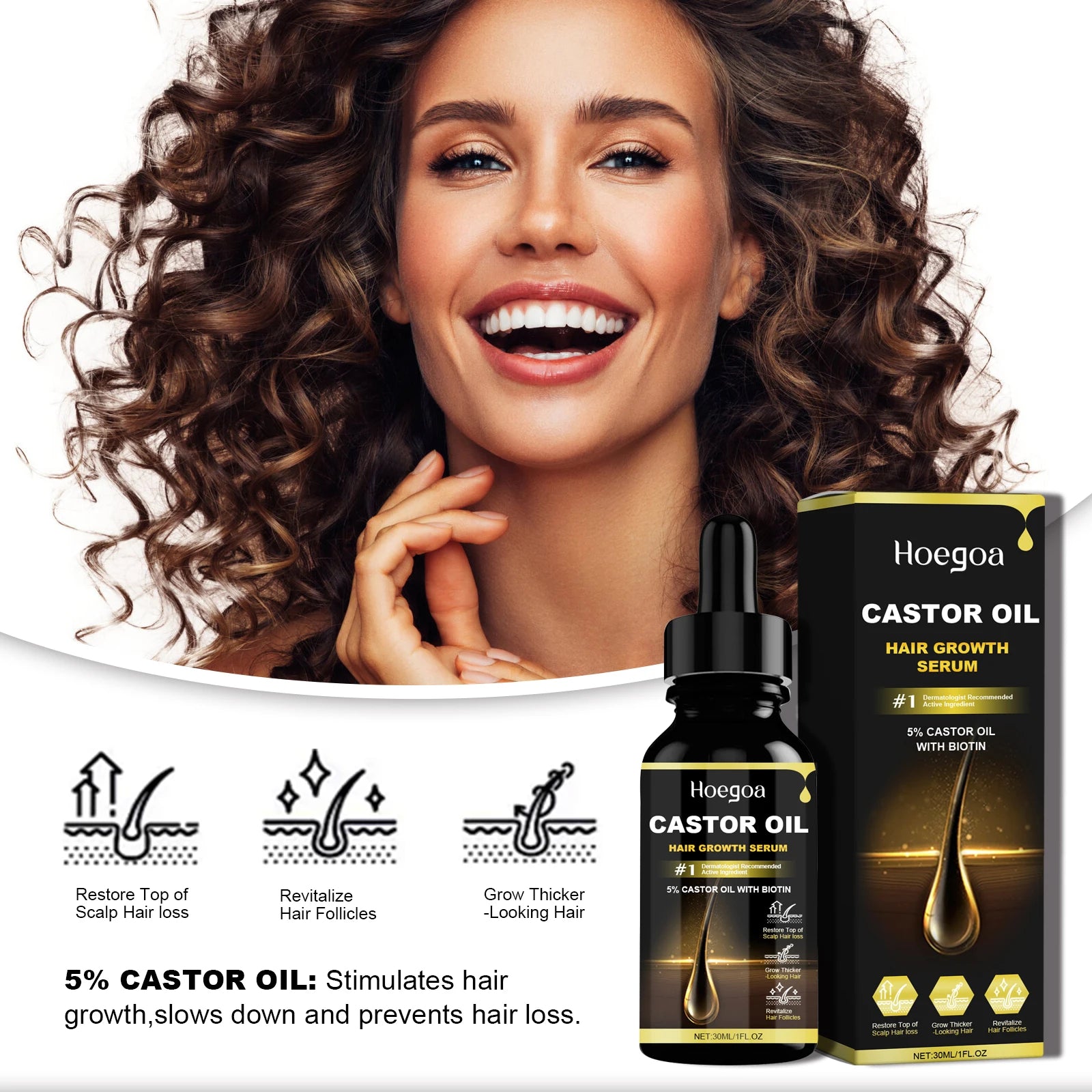 30ml Castor Oil Hair Thickening Essential Oil Nourish Scalp Massage Refreshing Hair Growth Repair Smoothing Hair Care Oil Qme