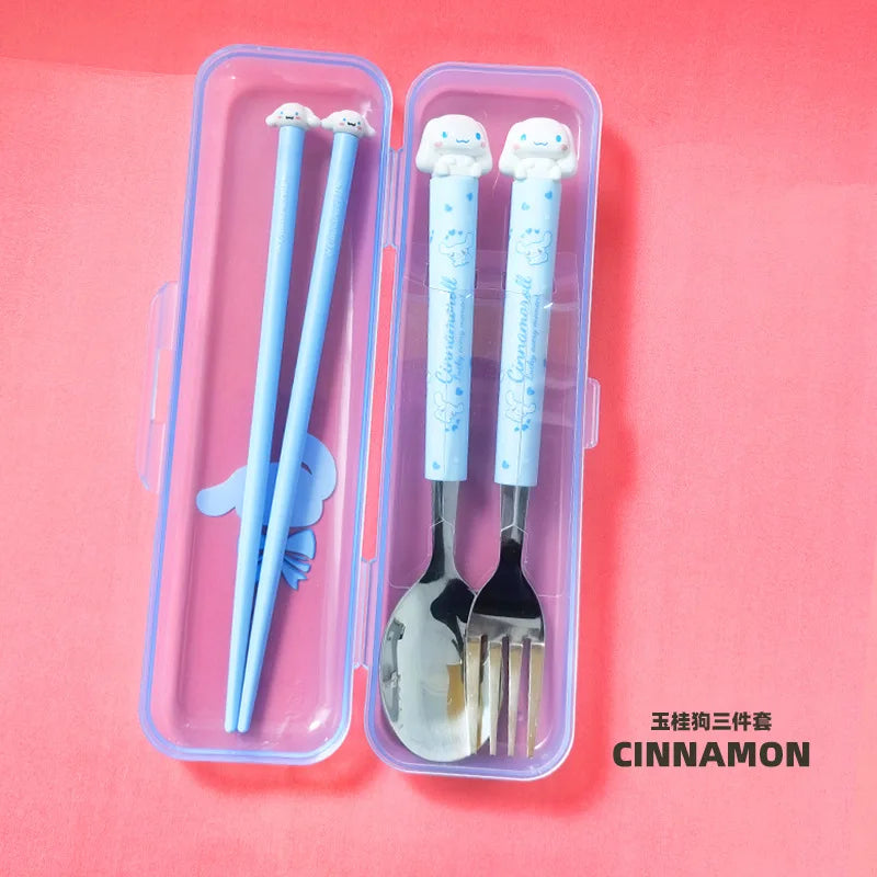 Hello Kitty Kuromi Cartoon Children's Tableware Spoon Portable Two-Piece Set for Students Stainless Steel Fork and Spoon Set Qme 7