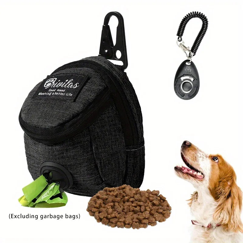 2-piece set of multifunctional outdoor dog training bag and training horn, with built-in fecal bag dispenser (no garbage bag) Qme black