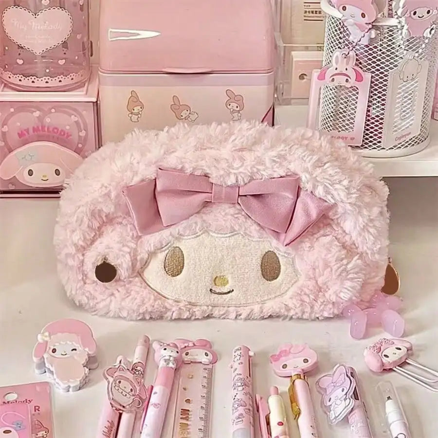 Sanrio KT Cat Plush Pencil Case High-value Cross Cute Bow Cartoon Qme