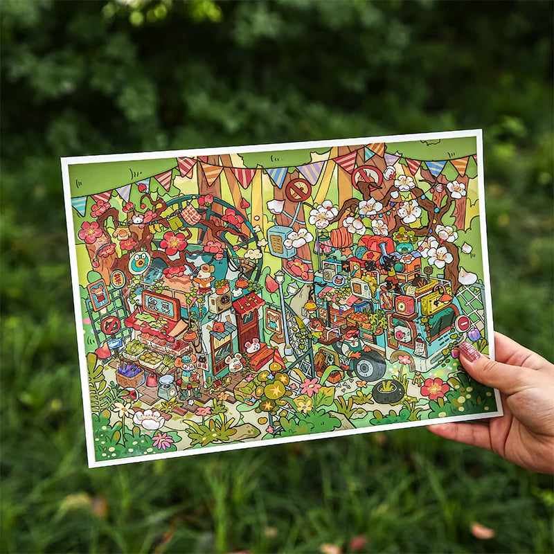 TIANZI 4 Pcs 3D Miniature Scene Stickers Pack Layered Diorama Decals for Journal Scrapbooking Puzzle Craft DIY Stress Relief Qme