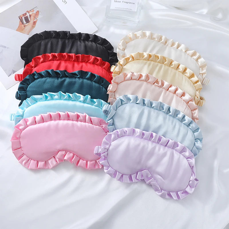 Silk Ruffle Sleep Eye Mask Protection Travel Soft Sleeping Shading Qme