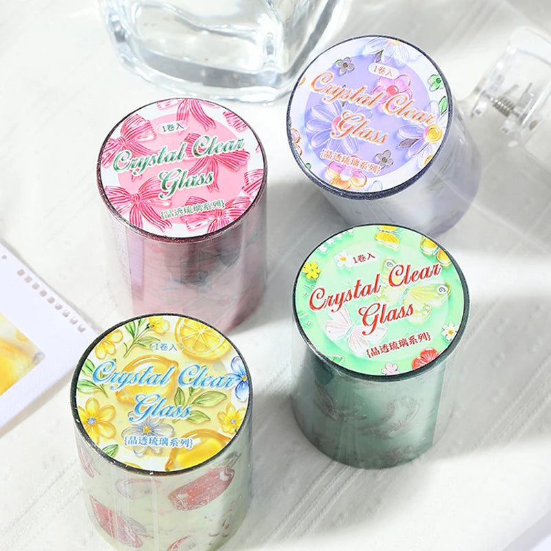 Transparent Glass Pattern Washi Tape, Decorative Background Tape for Journal Collage, Ideal for Holiday and Birthday Gifts Qme