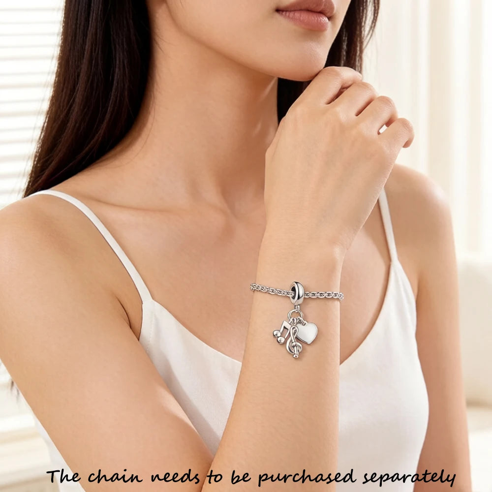 Minimalist Simple Fashion Heart Shaped Musical Note Pendant Charm Love Music Jewelry Pure 925 Sterling Silver Special Gift Qme