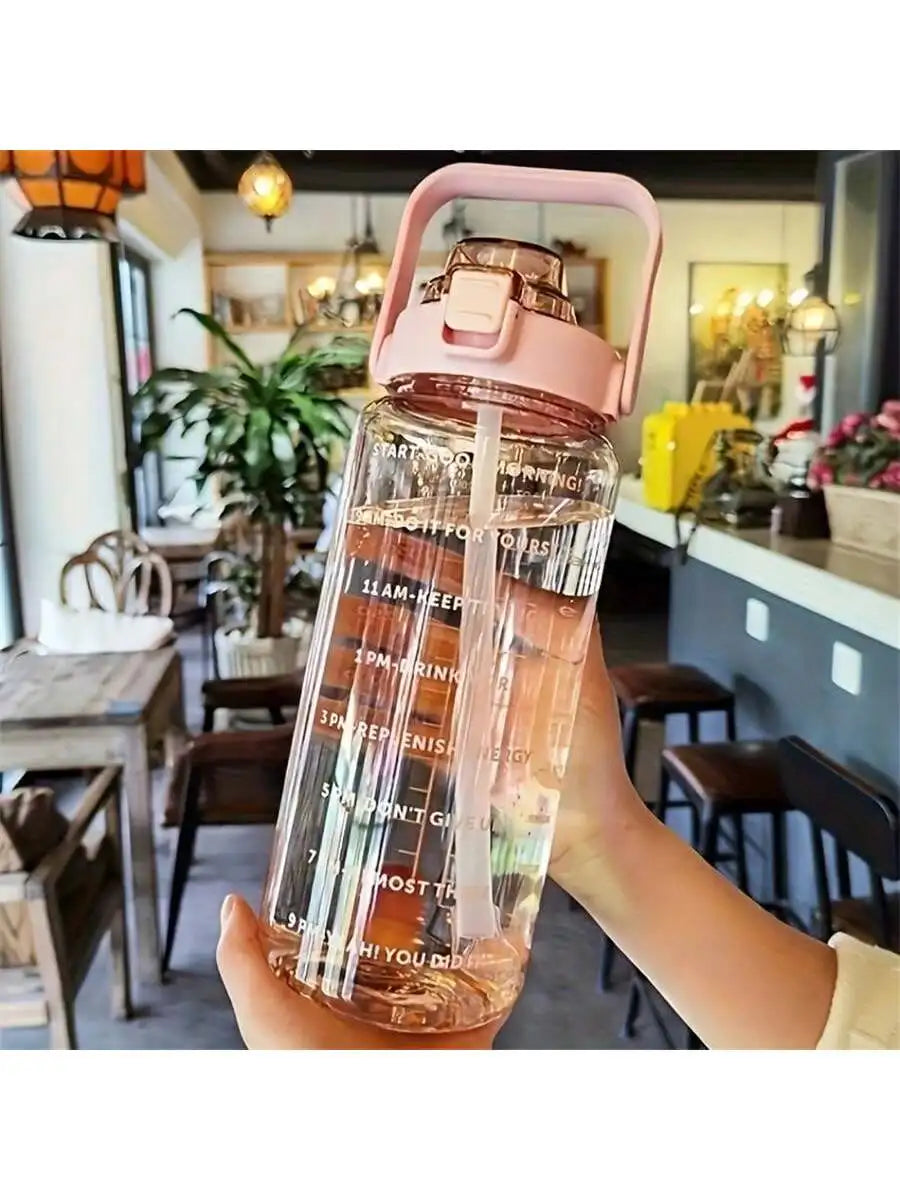 Large Capacity Summer Essential Water Bottle Portable Straw Time Mark Qme