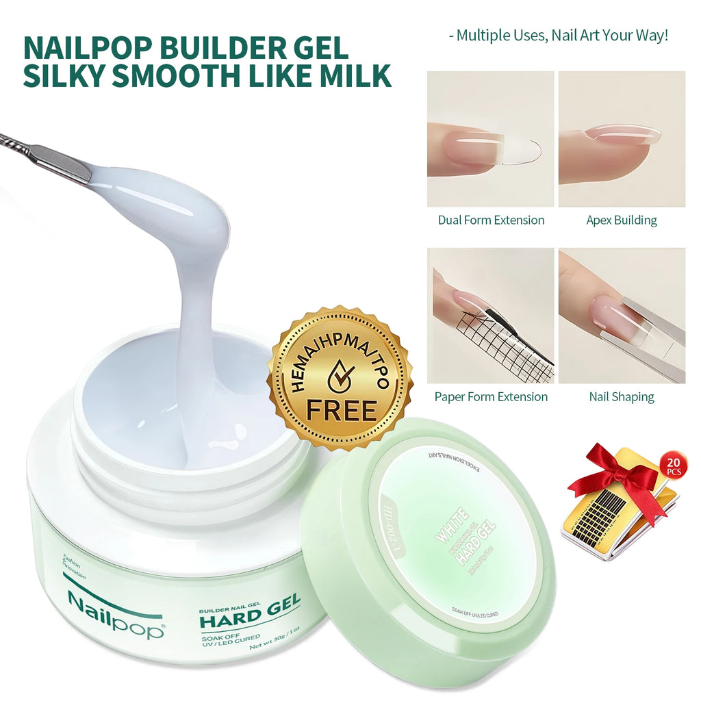 Nailpop Builder Gel Milky Extension UV LED Cured Acrylic Nails Long Qme