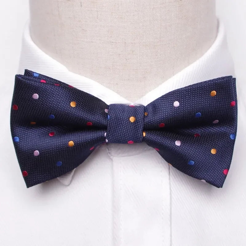 Classic Black Men Bow Ties Fashion Polyester Bowtie Woven Dot Checked Stripped Butterfly Wedding Dress Mens Formal Dog Butterfly Qme A21