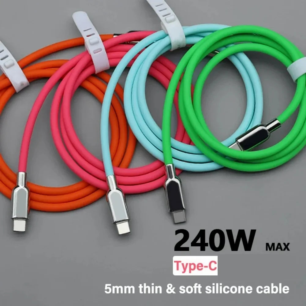 240W USB C Type-C Liquid Silicone Cable PD Fast Charging Cable Quick Charge Line for iPhone 15 17 Pro Huawei Samsung S23 Xiaomi Qme
