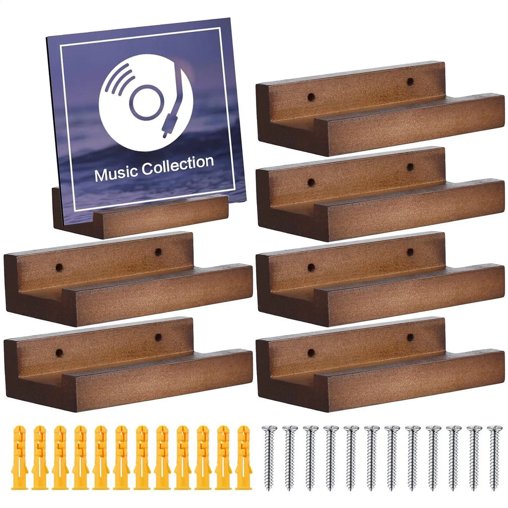 Record Shelf Wall Mount 6PCS Record Holder Stand Rustic Wood Record Storage Holder Rack For Albums Fashionable Record Organizer Qme