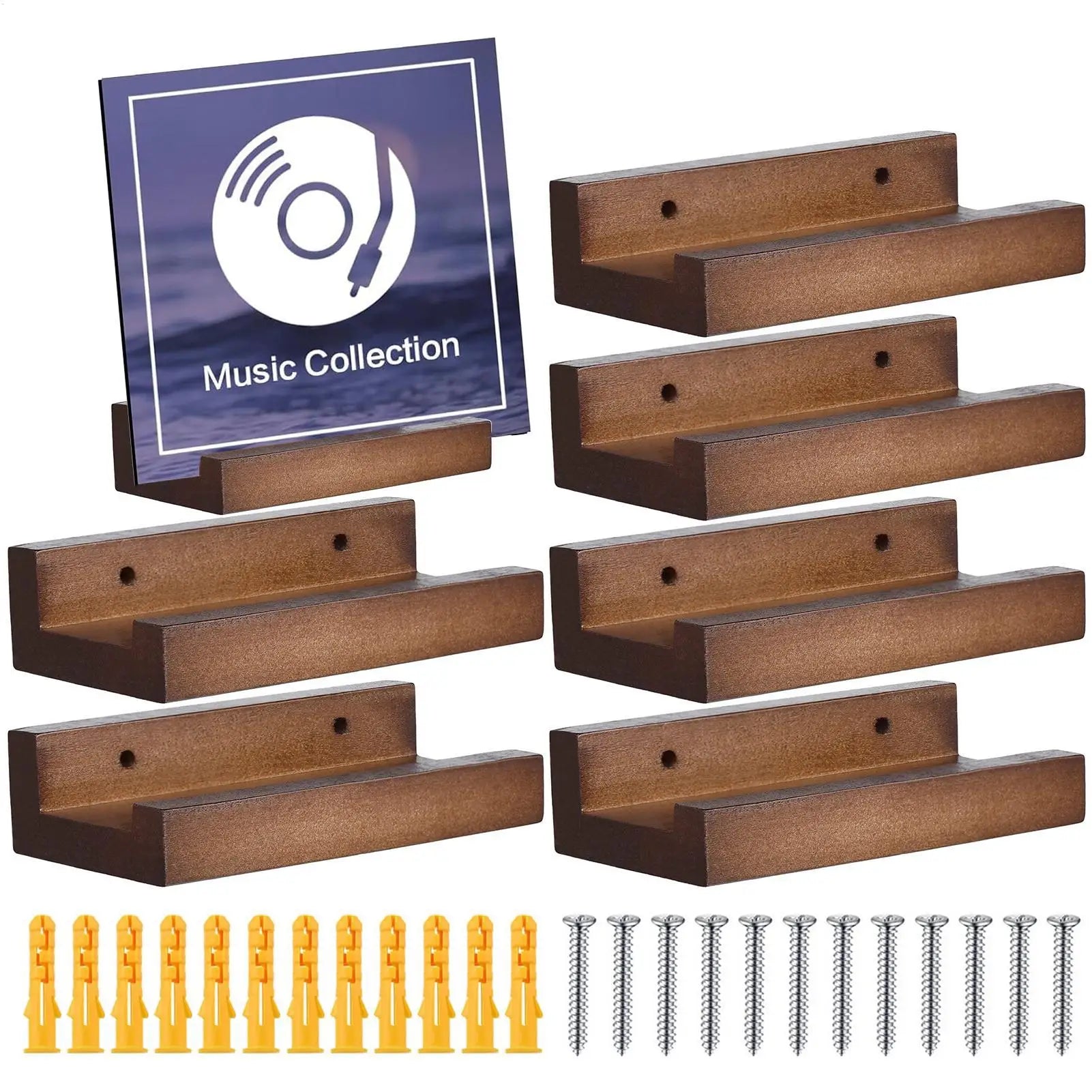 Record Shelf Wall Mount 6PCS Record Holder Stand Rustic Wood Record Storage Holder Rack For Albums Fashionable Record Organizer Qme