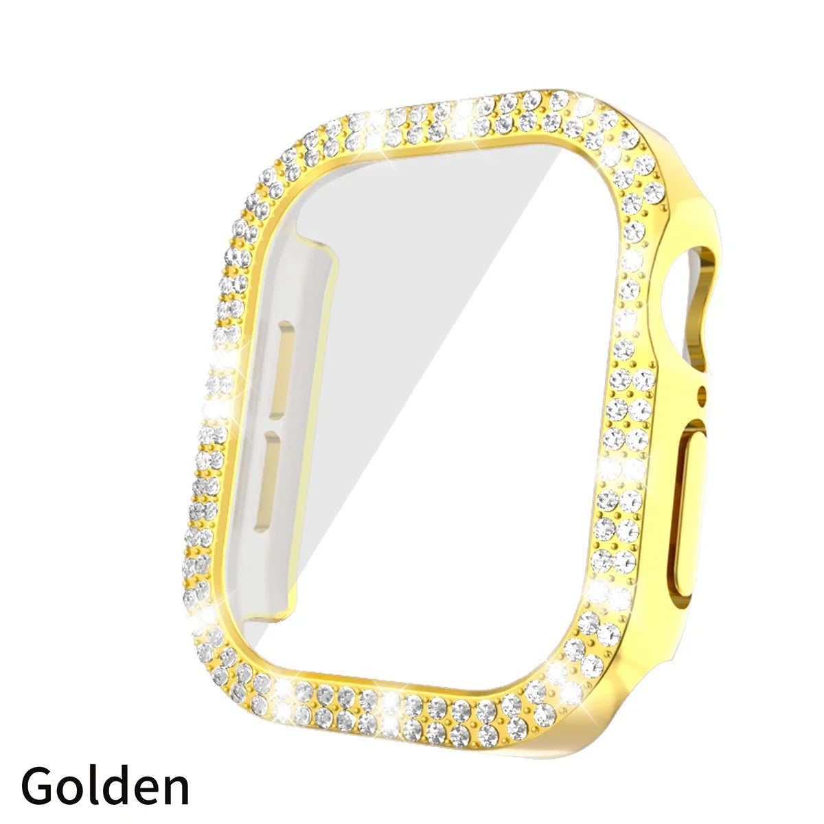 Bling Glass+Cover For Apple Watch 10 46mm 42mm Diamond Hard PC bumper+Screen Protector Case iwatch series 10 42 46mm Accessories Qme GOLD For serise 10 42mm