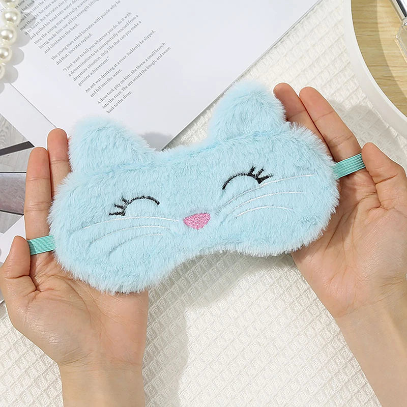 Cute Cartoon Cat Plush Sleep Mask Comfortable Eye Cover Travel Home Qme