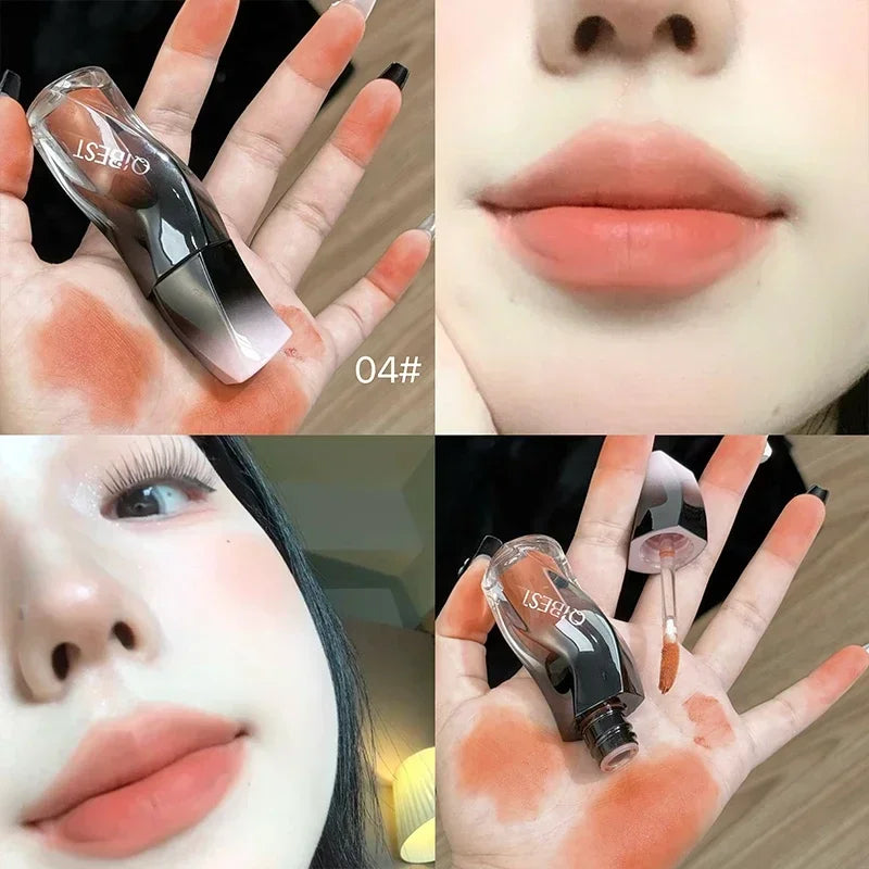 QIBEST 4 Colors Matte Velvet Lip Gloss Red Brown Lip Glaze Lasting Waterproof Orange Color Liquid Lipstick Natural Makeup Beauty Qme 04