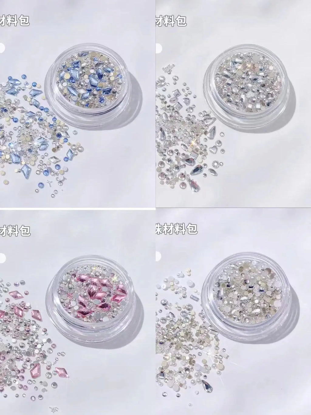 White Nail Art Rhinestone Multi Shape Crystal Flat Pink Round Bead Qme