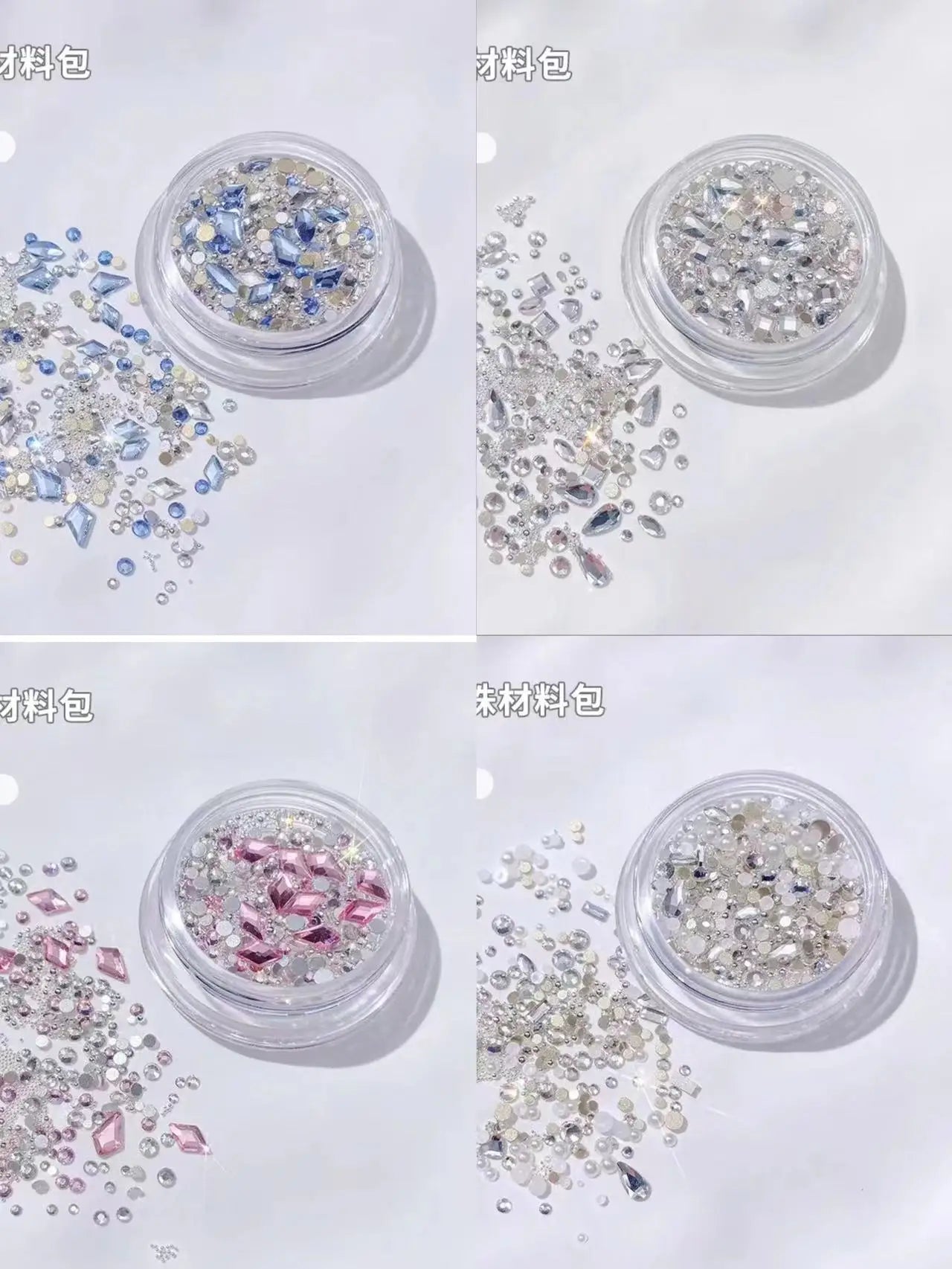 White Nail Art Rhinestone Multi Shape Crystal Flat Pink Round Bead Qme