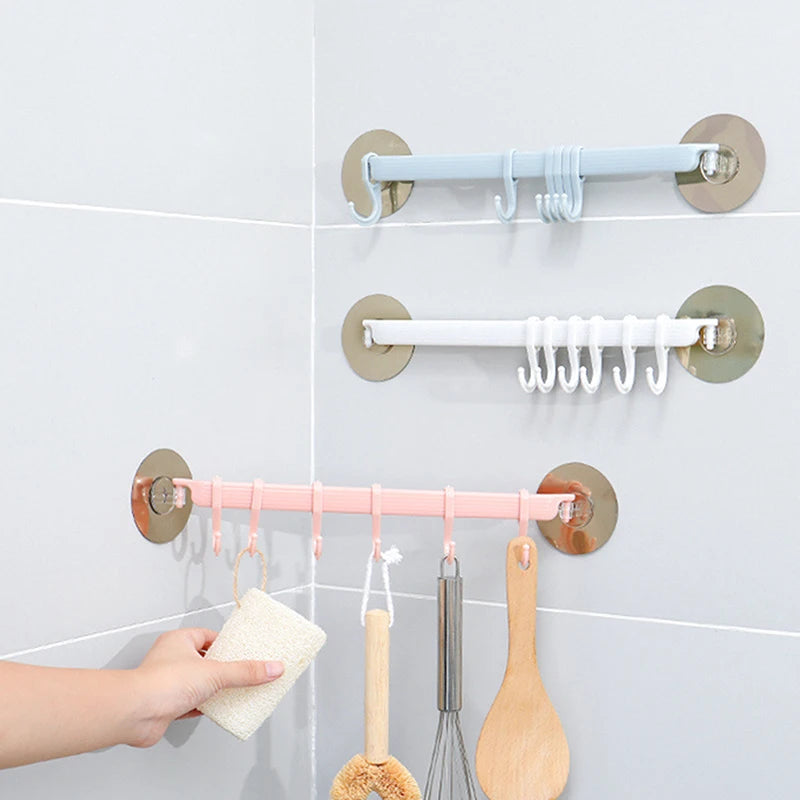 Blue White Pink Suction Cup Hook 6 Rows Kitchen Bathroom Corner Qme