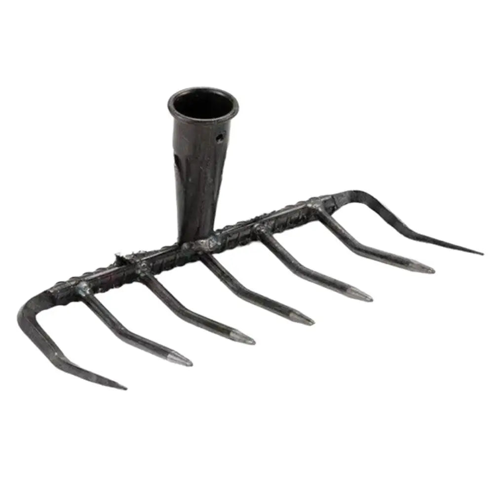 7-Tine Hardened Steel Rake Head Heavy-duty Construction Efficient Qme A Black