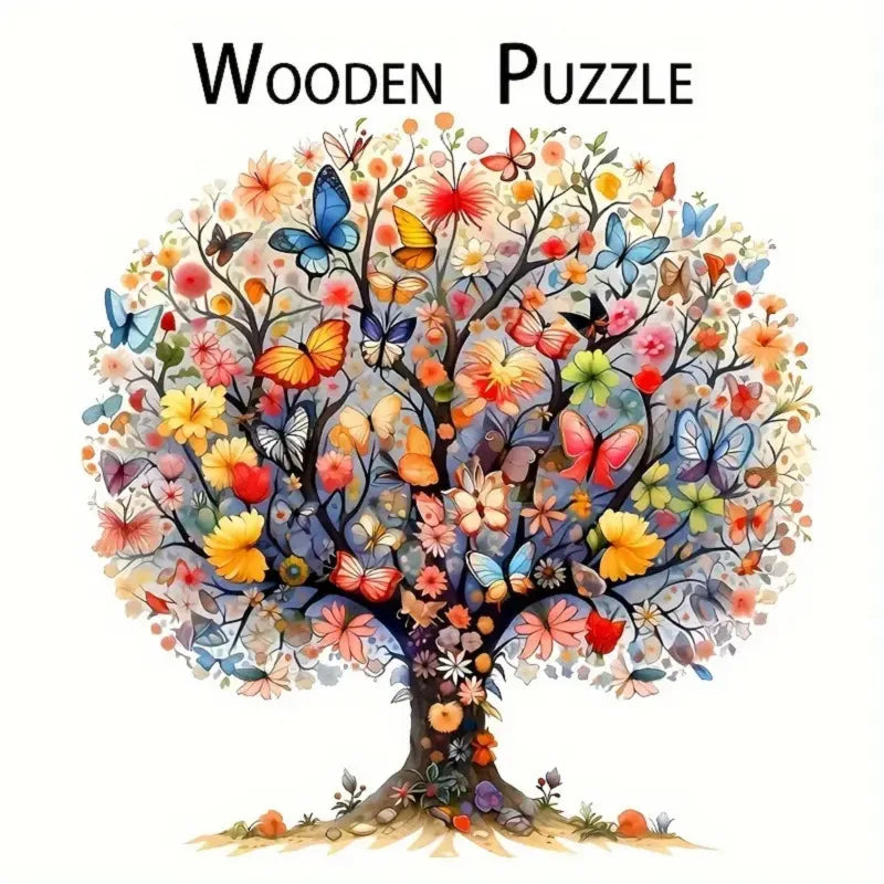Wooden Animal Puzzle Irregular Life Tree Design Eco-friendly DIY Qme