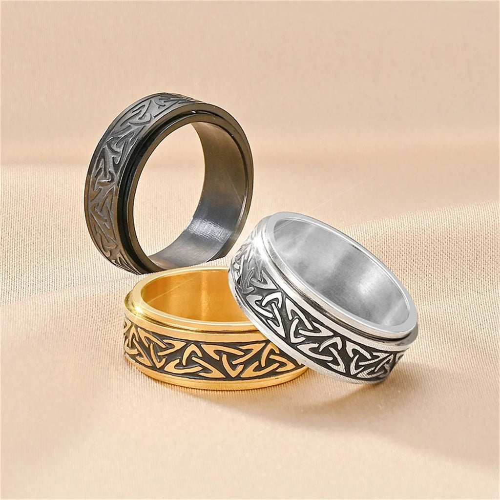 Anti Stress Knuckle Ring Man Stainless Steel Viking Characters Enamel Spinning Rotating Anxiety Control Ring Bague Homme Rings Qme