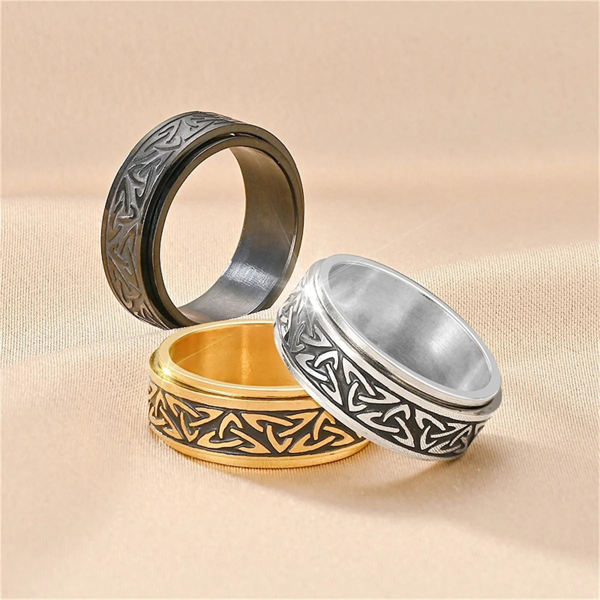 Anti Stress Knuckle Ring Man Stainless Steel Viking Characters Enamel Spinning Rotating Anxiety Control Ring Bague Homme Rings Qme