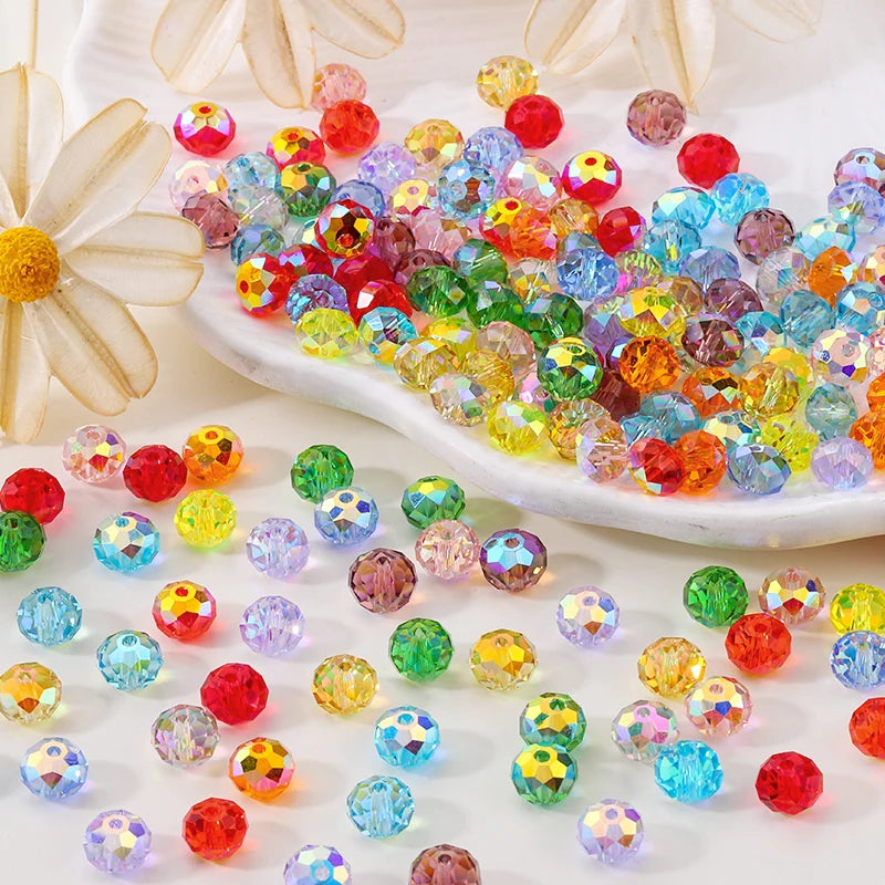 84pcs Czech Faceted Rondelle Beads 8mm AAA Crystal Glass Loose Spacer Beads for DIY Jewelry Bracelet Craft Making Supplies Qme