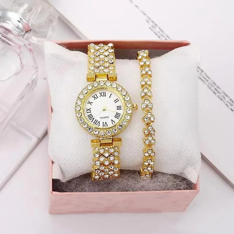 Reloj Fashion Roman Pattern Diamond Ladies Watch for women Quartz Women's Watch Girls Lady Clock Bracelet Chains Free Shipping Qme