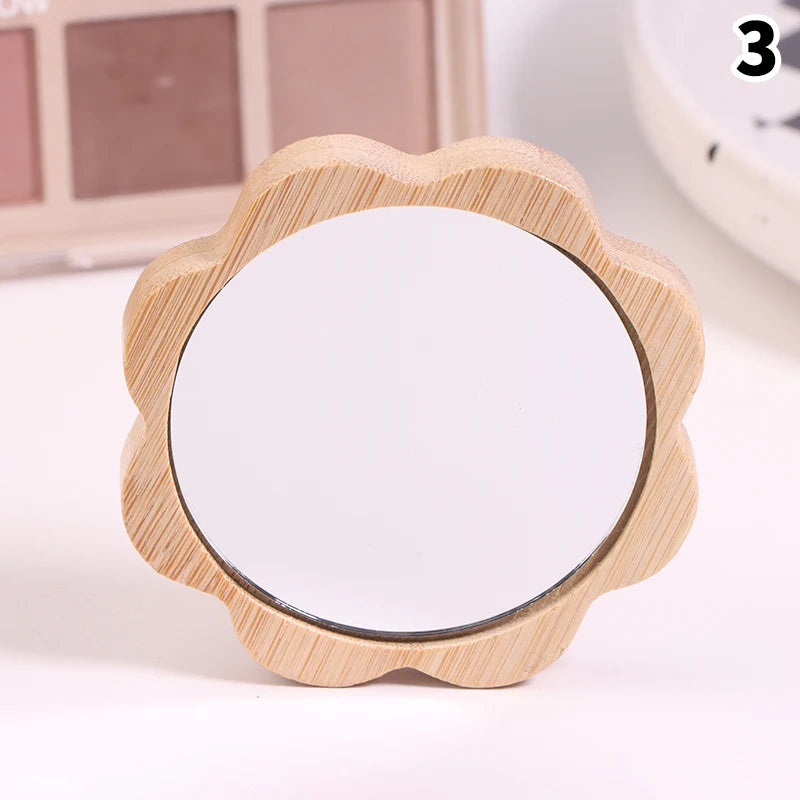 Hand-held Beauty Makeup Mirror Small Round Mirrors Simple Wooden Qme 3