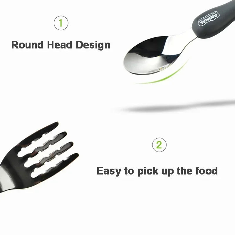 Cartoon Animal Kids Spoon and Fork Set Dessert Spoon for Children Fork Baby Tableware Gadgets Children's Cutlery Kids Favours Qme