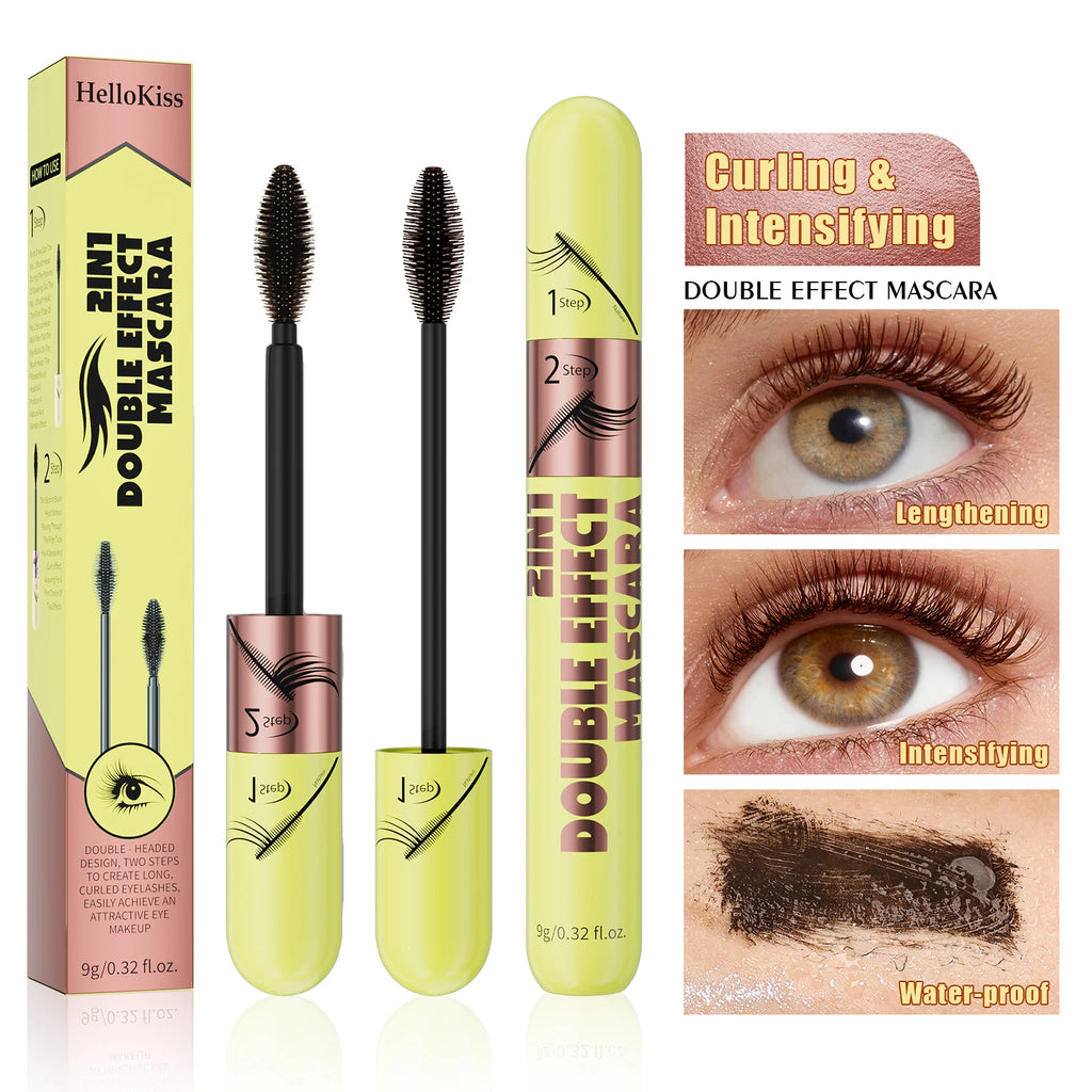 [Dual Brush Heads Brown Mascara] Waterproof Brown Mascara with Dual Brush Heads - Smudge-Proof, Clump-Free for Longer Qme