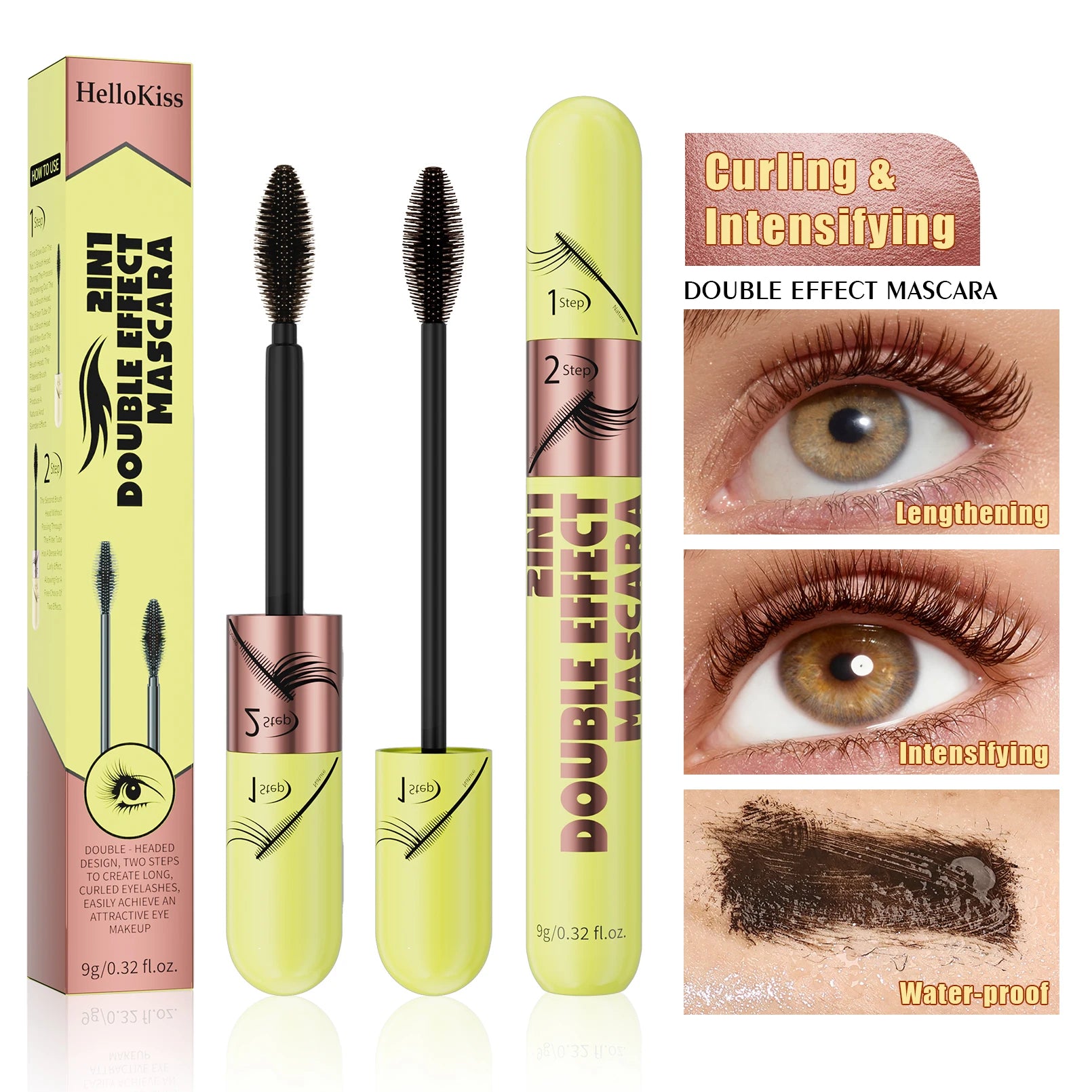 [Dual Brush Heads Brown Mascara] Waterproof Brown Mascara with Dual Brush Heads - Smudge-Proof, Clump-Free for Longer Qme