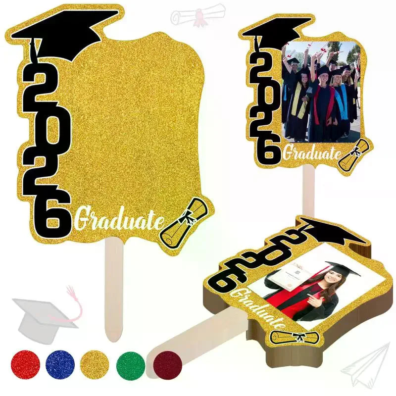 12Pcs Class Of 2026 Grad Photo Props Blank DIY Photo Frame Graduation Party Souvenirs Graduation Cutout Face Fans With Handle Qme