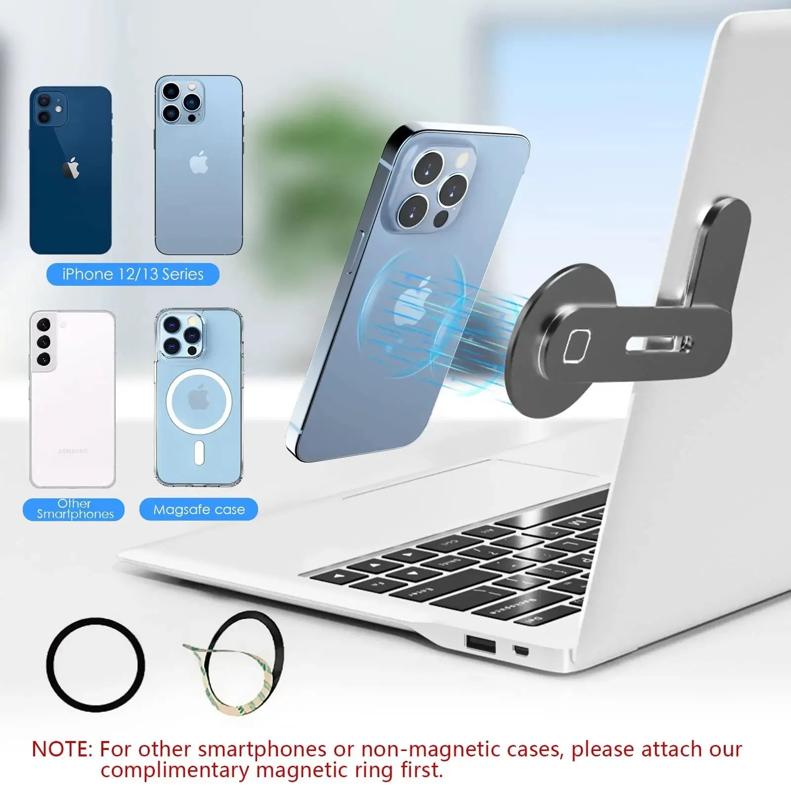 Magnetic Laptop Phone Holder Computer Monitor Side Cell Phone Slim& Foldable For iPhone 14/13/12 Series Case and All Phone Qme