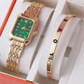 2pcs/set Luxury Women's Quartz Watch with LOVE Bracelet Watch Set Fashion Alloy Band Business Ladies Watches Female Clock Gifts Qme Gold-green Set