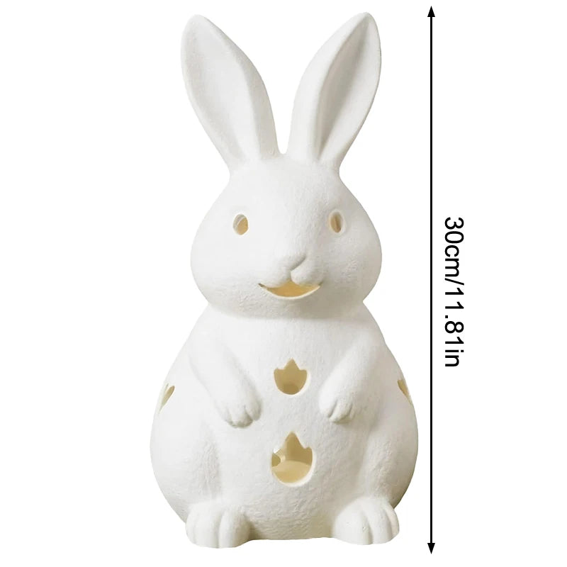 Easter Hollowed Out Rabbit Resin Candlestick, White Bunny Candle Holder, Home Decoration With Tea Light Opening Qme F