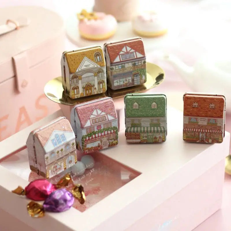 2Pcs Multi-Purpose Organizer Vintage European House-Shaped Metal Storage Box With Hinged Lid For Office Pantry Sealing Container Qme