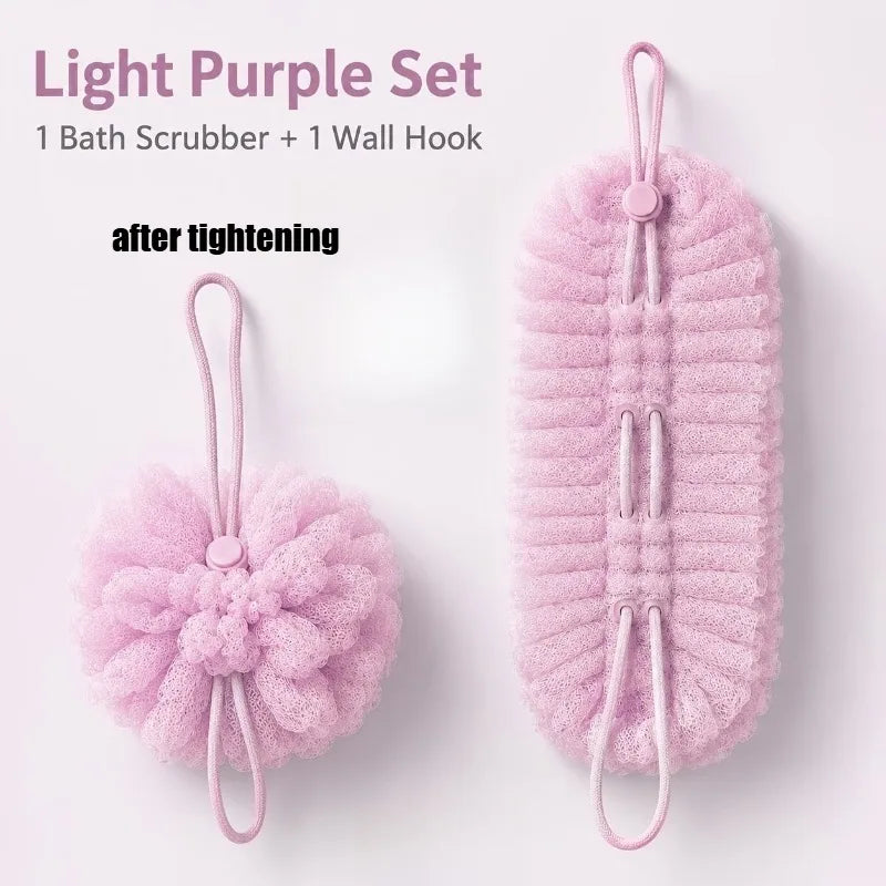 1 Bath Scrub Towel Back Cleaning Brush Shower Sponge Suction Cup Soft Qme Light Purple 1Pc