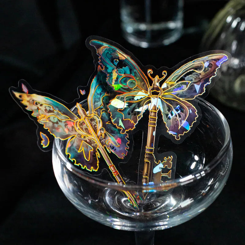 10 pcs Vintage Bronzing laser Stickers pack INS Flowers Butterfly Decorative Scrapbooking material Diy junk journal supplies Qme