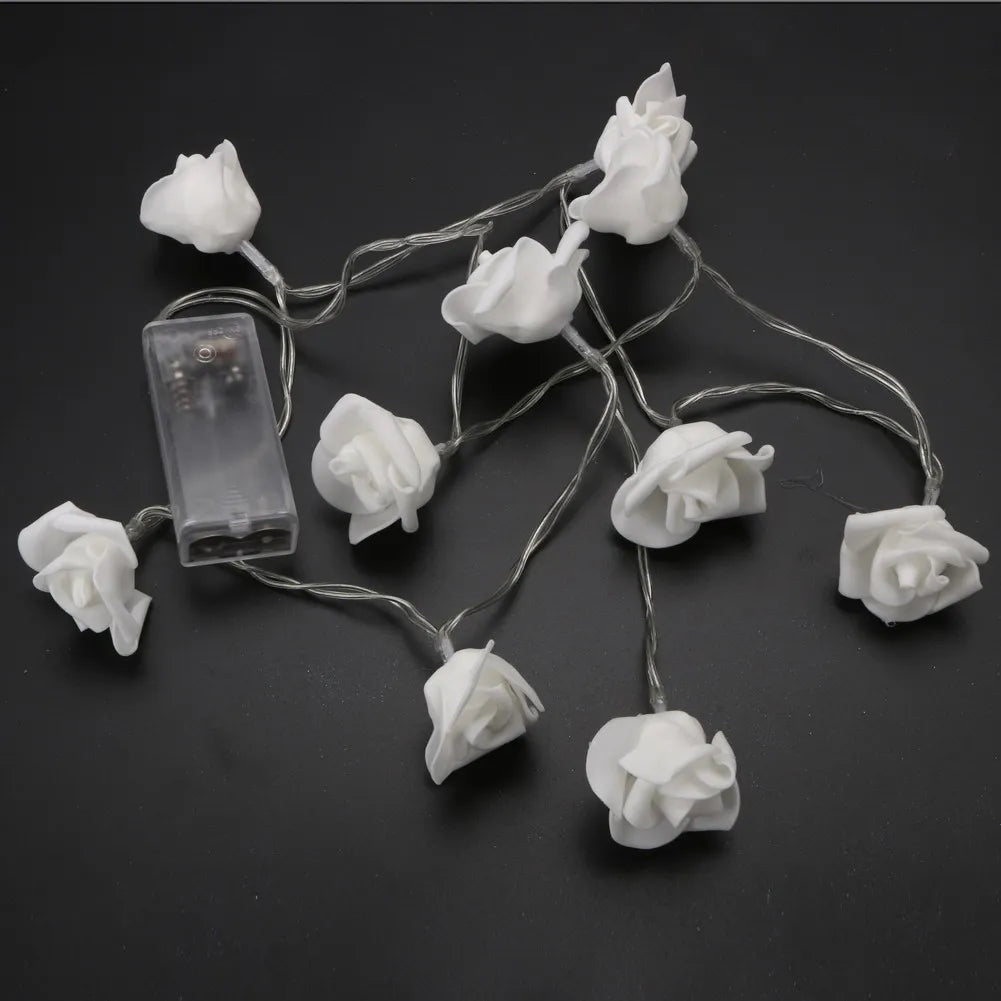 1.2M 10LED Creative Rose Flower String Lights Romantic Rose Flower Globe Lamp For Home Bedroom Wedding Proposal Garden Decor Qme