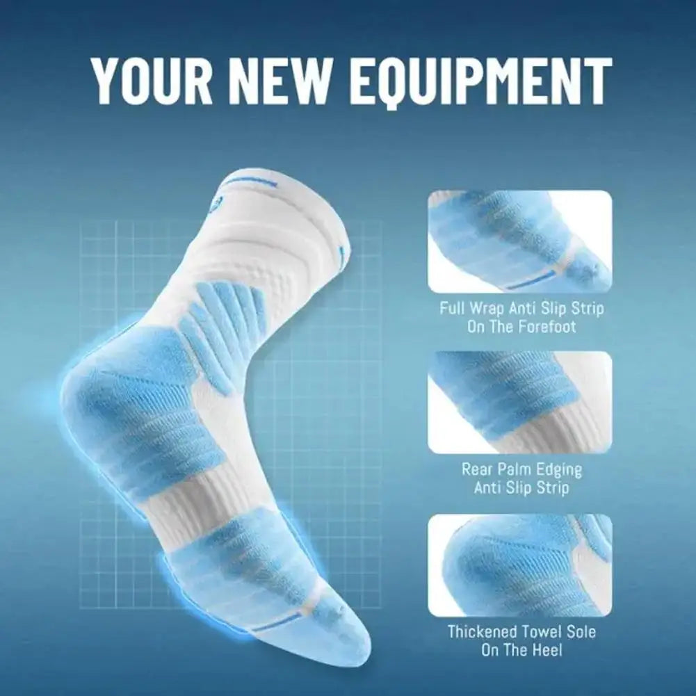 Men Sports Socks Basketball Socks Terry Sole Athletic Running Socks Non Slip Comfy Trekking Socks Breathable for Running Riding Qme