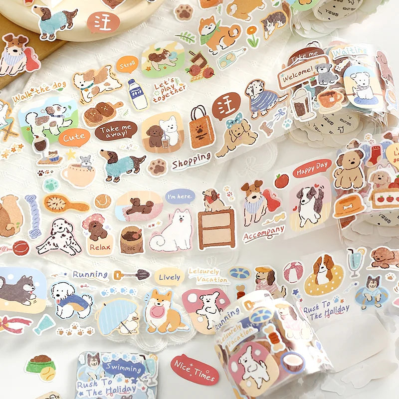TIANZI 50mm X 3m Pet & Coffee Themed PET Adhesive Tape for DIY Decorative Scrapbooking Collage Stationery Journaling And Masking Qme ABCD
