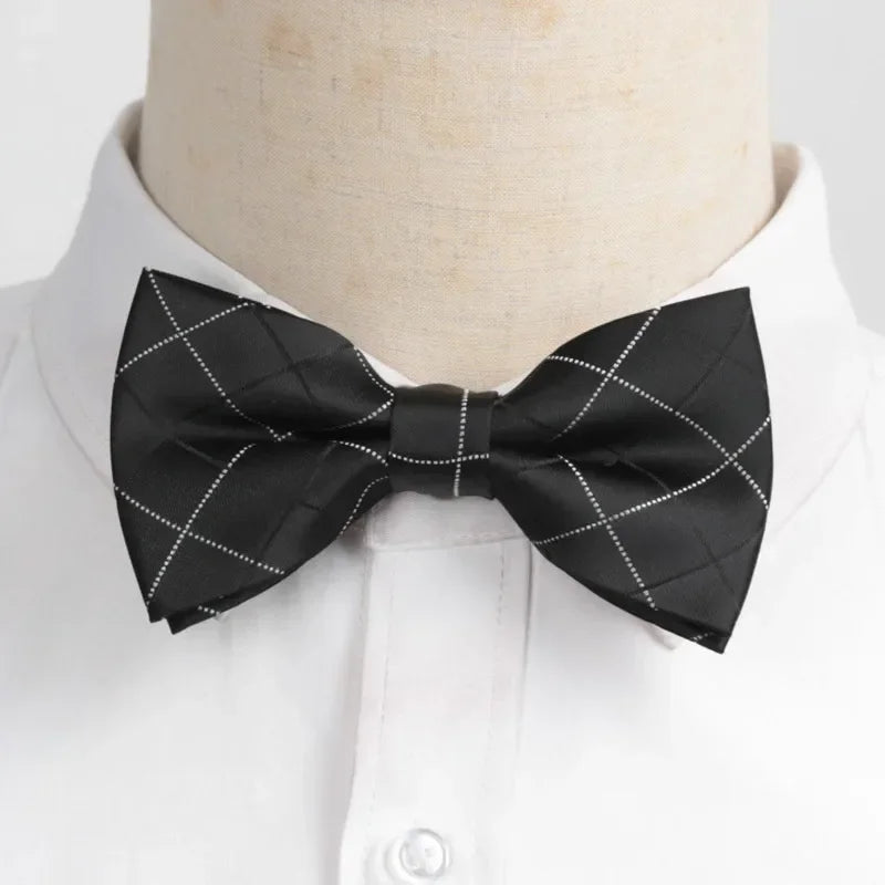 Classic Black Men Bow Ties Fashion Polyester Bowtie Woven Dot Checked Stripped Butterfly Wedding Dress Mens Formal Dog Butterfly Qme A1