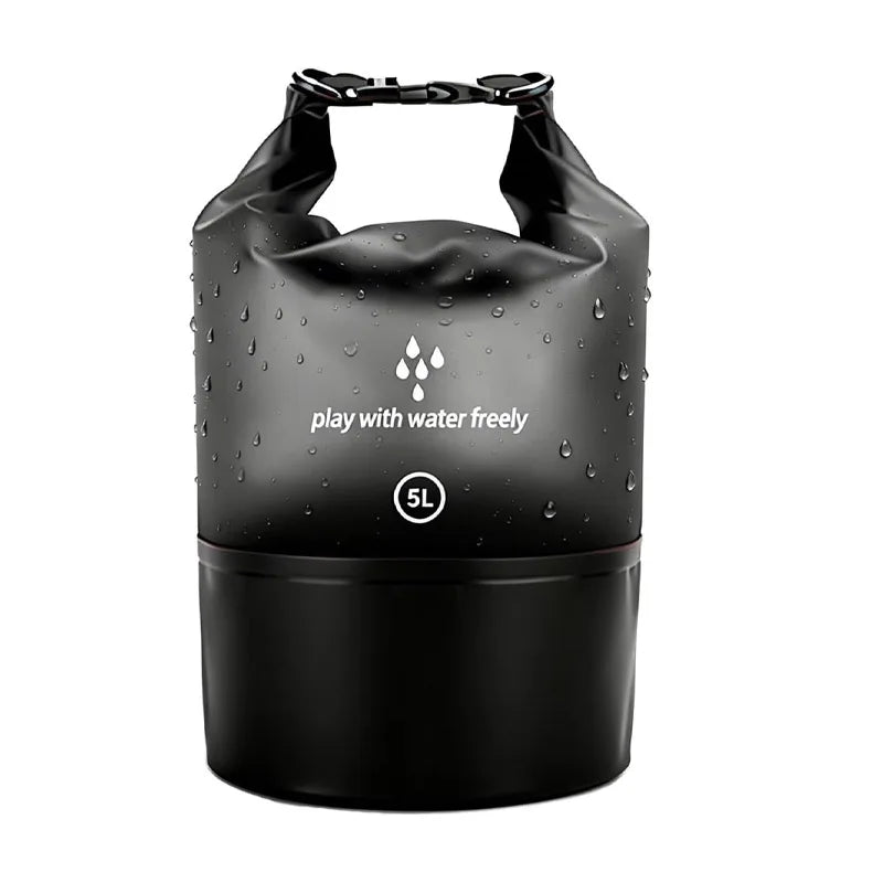 Men's and women's waterproof dry bag, 5L roll top lightweight small storage bag camping, hiking, and beach accessories backpack Qme black