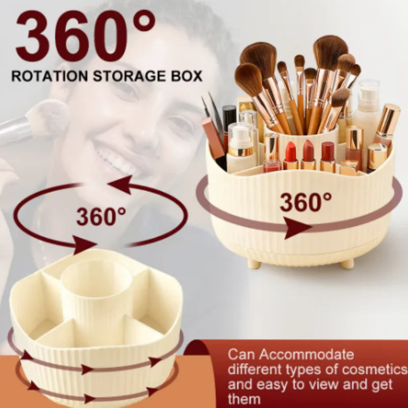 Desktop Rotating Makeup Organizer Cosmetics Storage Box Slot Makeup Versatile Holder for Brushes Office Supplie Bathroom Dresser Qme