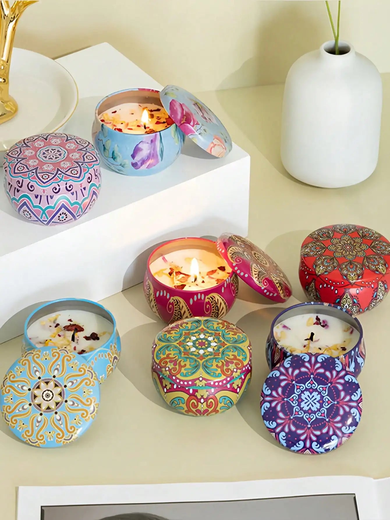 4 Cans Melt Wax Aromatherapy Homemade Soy Candle Cup Flower Candles Qme
